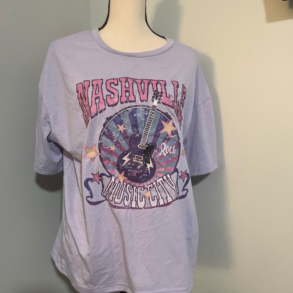 SHEIN Purple Short Sleeve Graphic T-Shirt